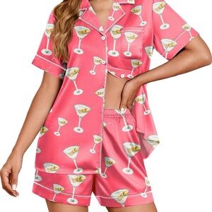 NEW Pink Cocktail Print Women's Pajama Set